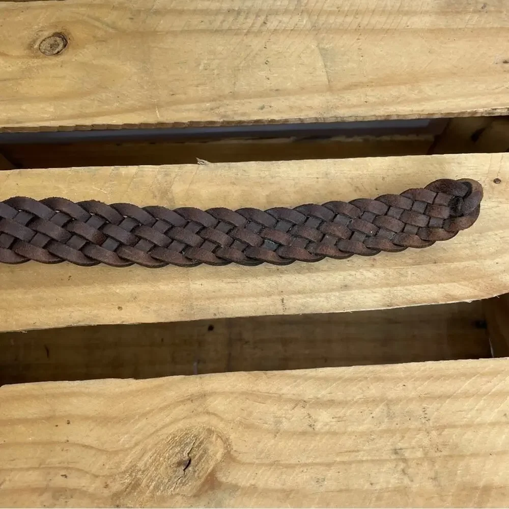Oil Tainted Cowhide brown leather woven braided belt size 54